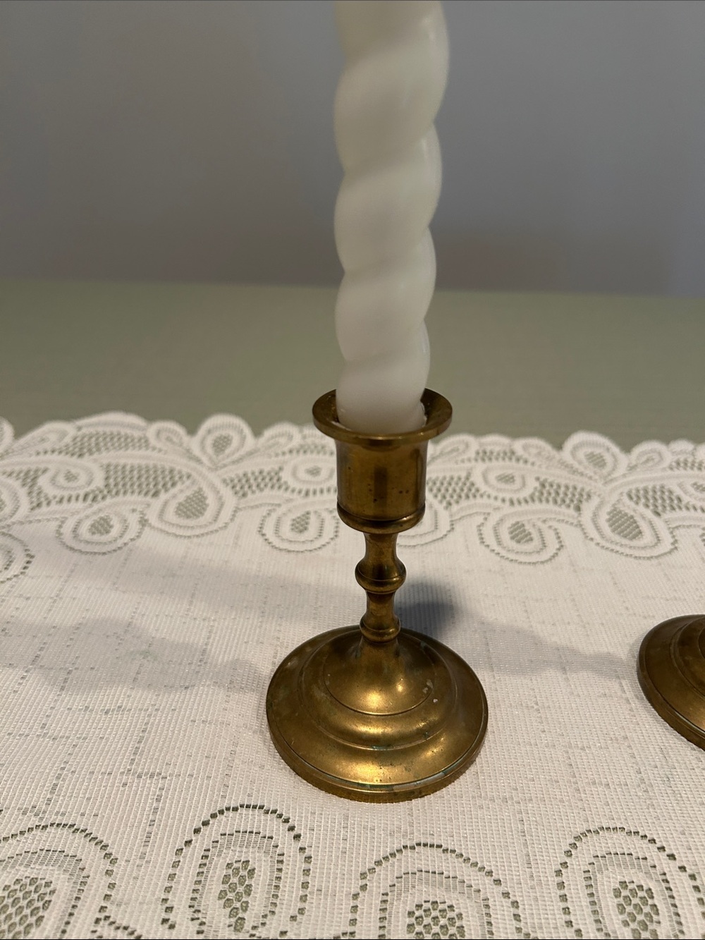 Set of 2 Brass Candle Holders with twisted taper candles. See pics for sizes - Picture 4 of 11